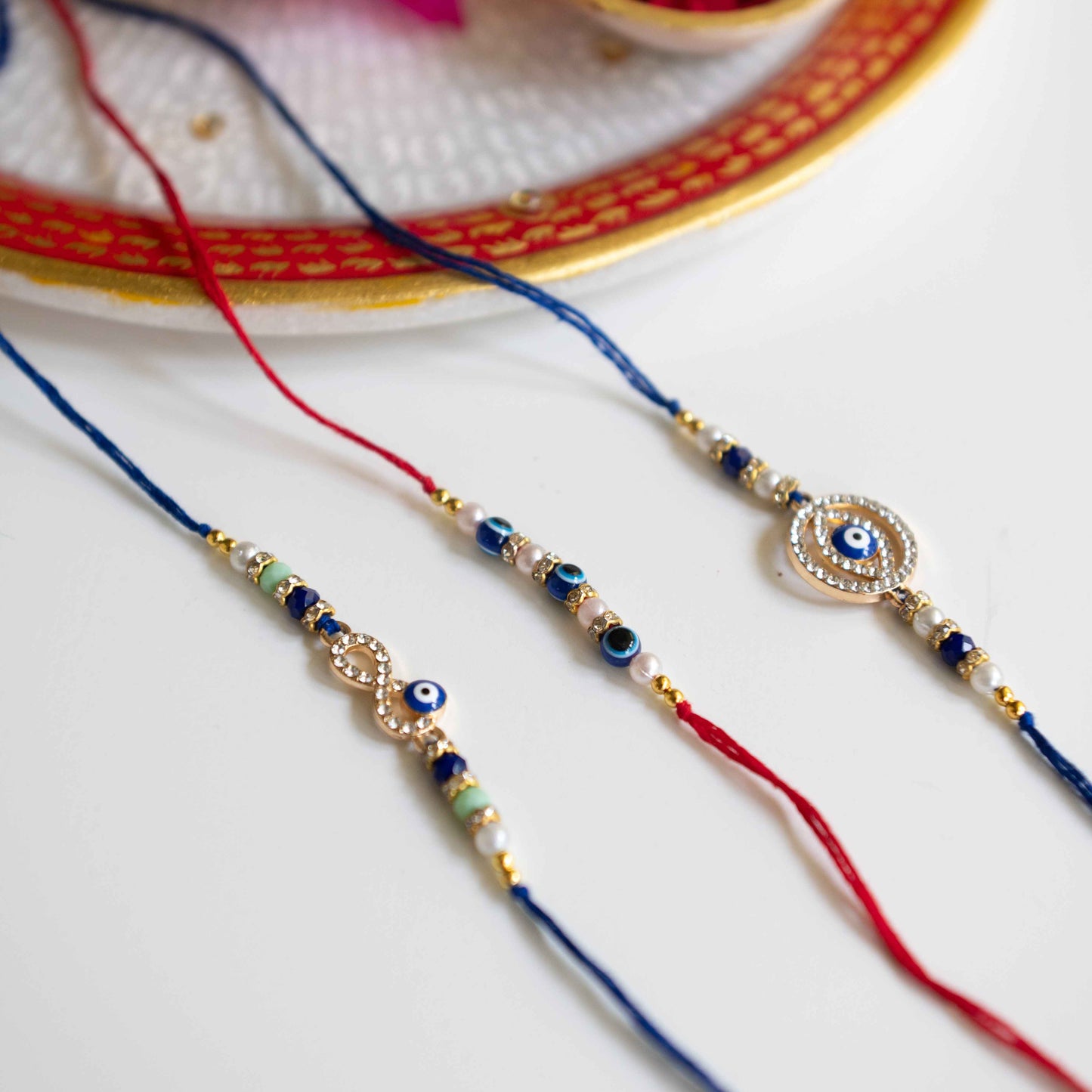 Set of 3 Rakhi-Evil Eye Beads- Blue