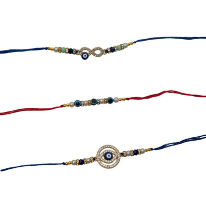 Set of 3 Rakhi-Evil Eye Beads- Blue