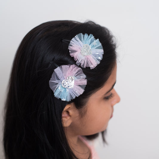 Fancy glitter  tictacpin with delicate net - Blue, Pink