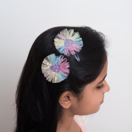 Fancy glitter  tictacpin with delicate net - Yellow, Blue, Pink