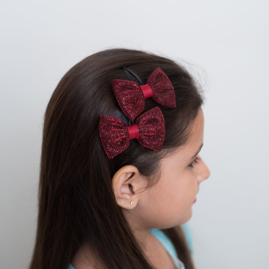 Shiny Party Bow on Tic-tac Pins - Maroon