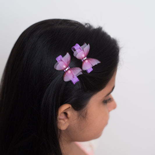 Fancy Butterfly Alligator Hair Clips - Pink and Purple