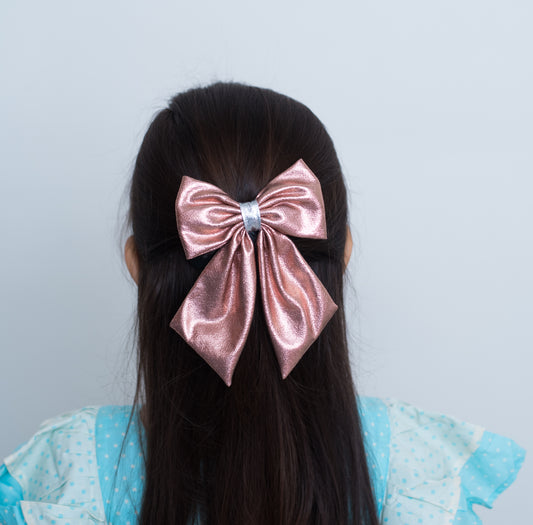 Cute Tissue Fabric Bow on Alligator Clip  - Rose Gold