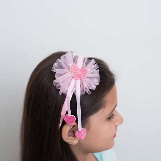 Fancy glitter  hairband with delicate net - Pink