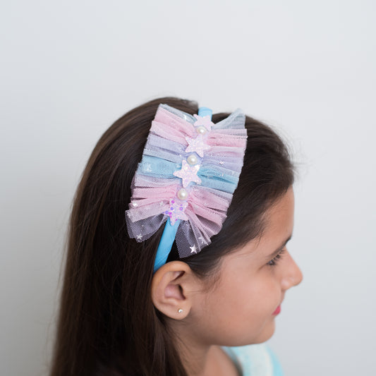 Fancy glitter  hairband with delicate net - Pink, Blue