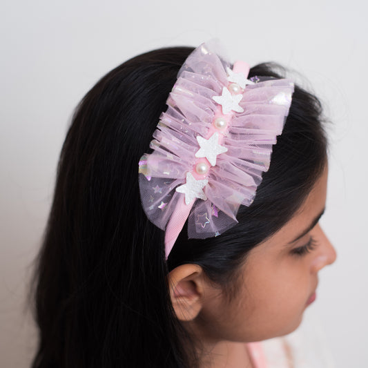 Fancy glitter  hairband with delicate net - Pink