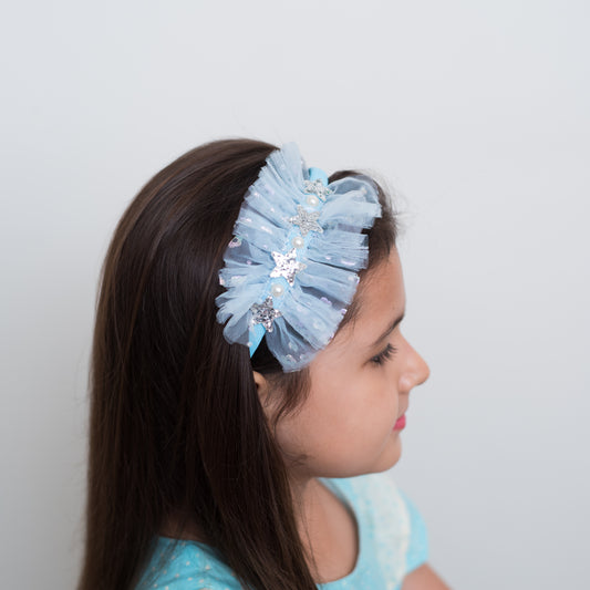 Fancy glitter  hairband with delicate net - Blue