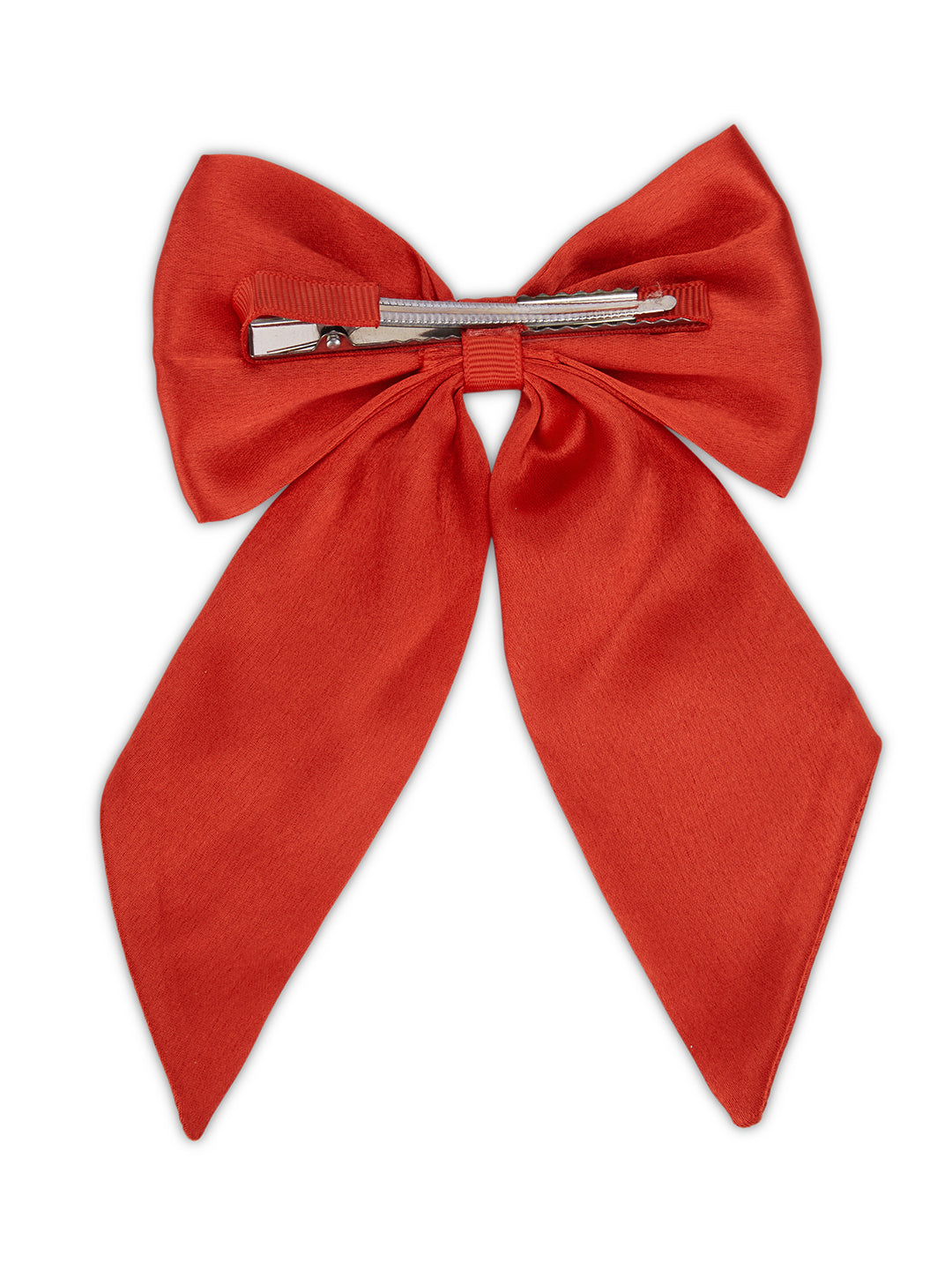 Big fancy satin bow on alligator clip embellished with pearls - Red