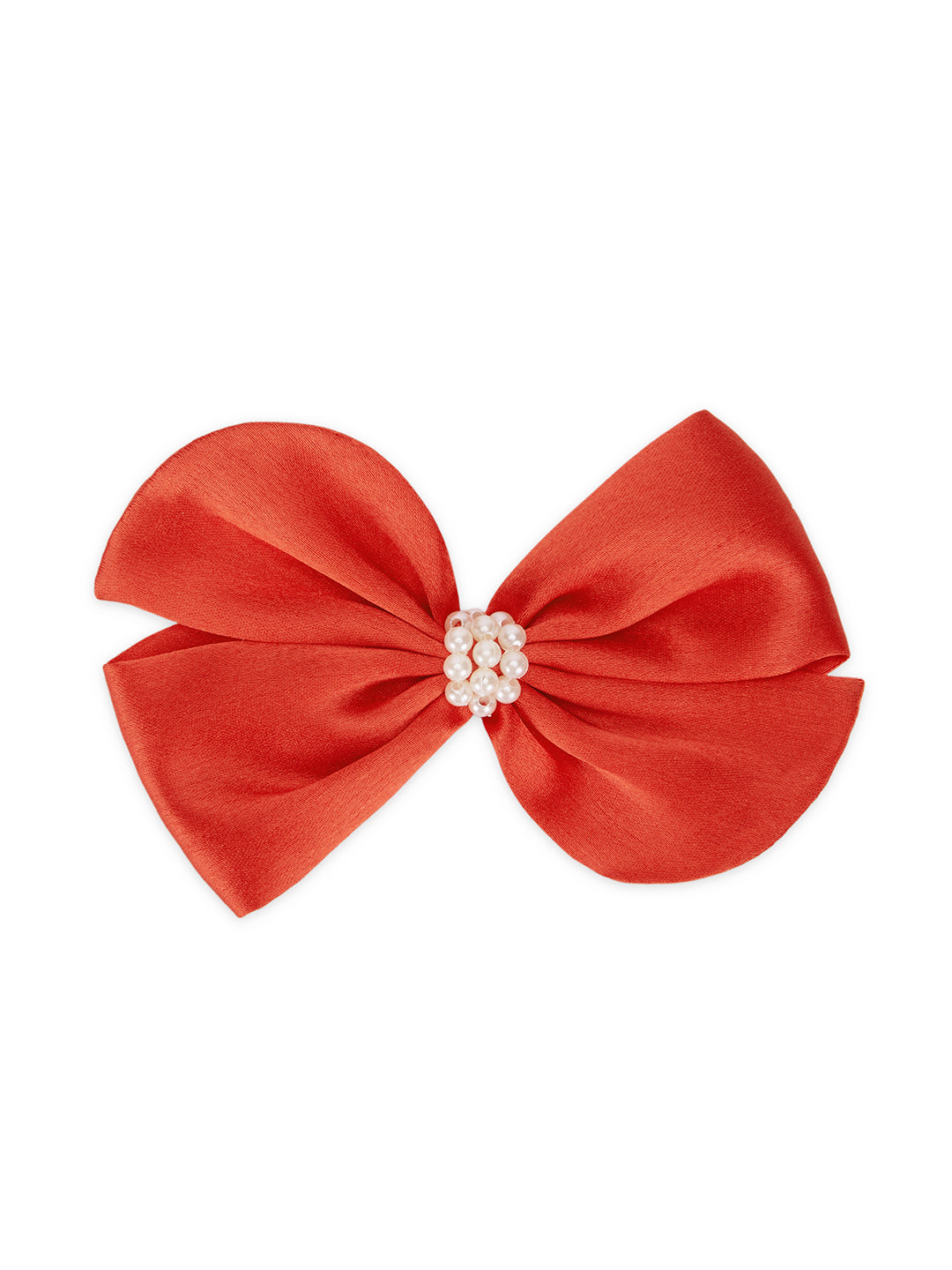 Pearl Detailed Cute Satin Bow on Alligator clip - Red