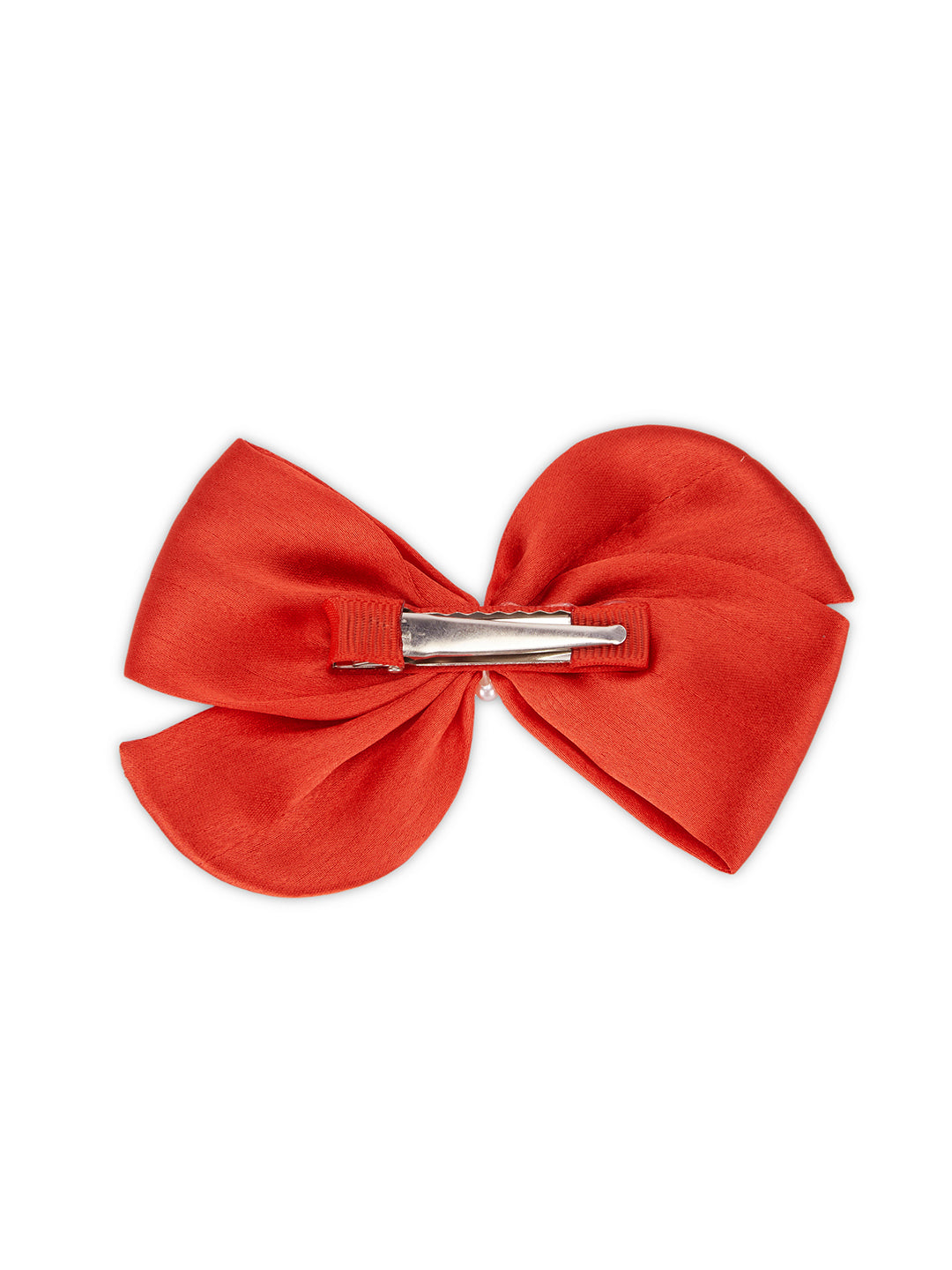 Pearl Detailed Cute Satin Bow on Alligator clip - Red