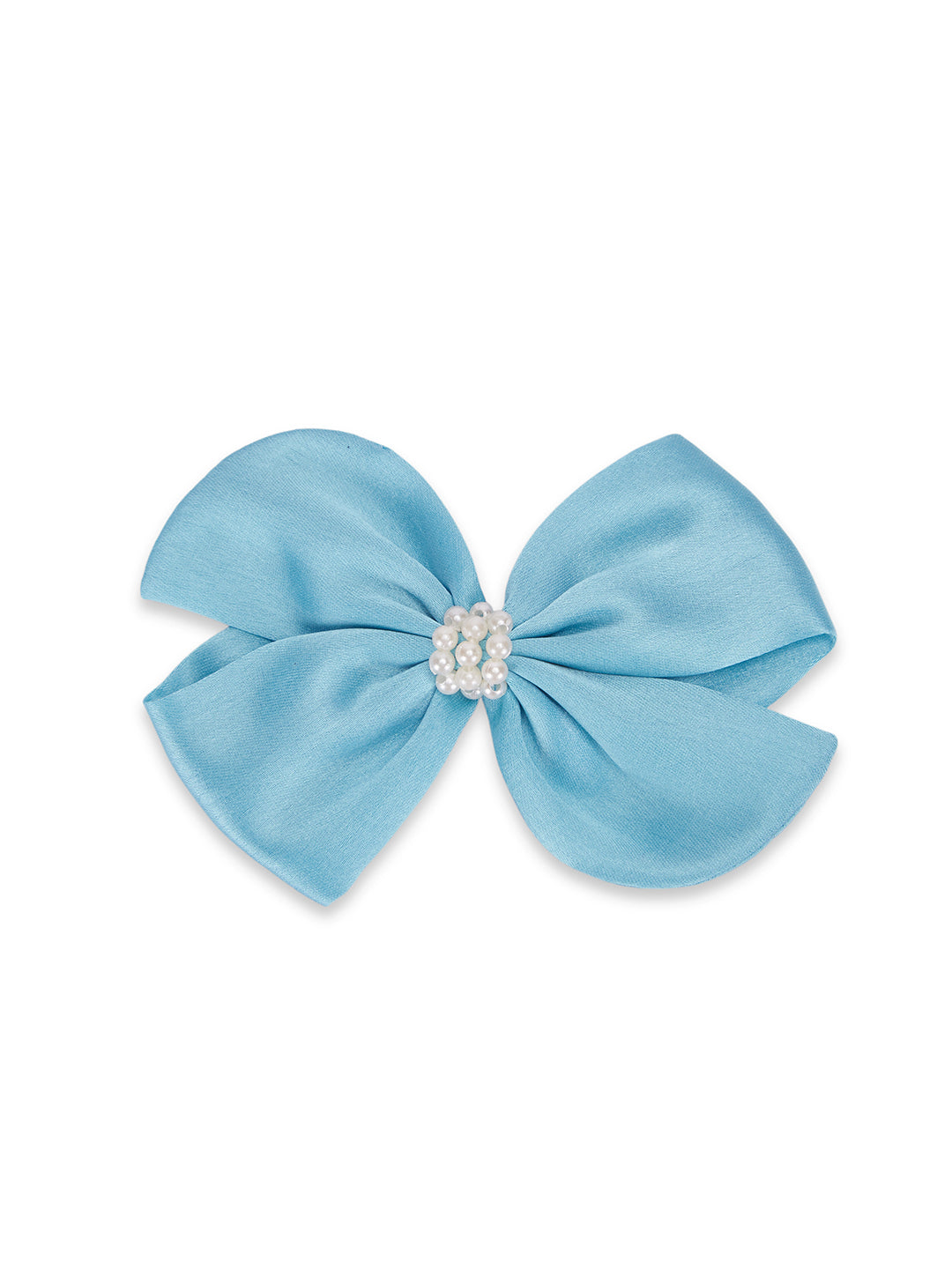 Pearl Detailed Cute Satin Bow on Alligator clip - Blue
