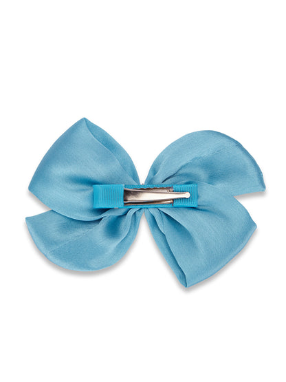 Pearl Detailed Cute Satin Bow on Alligator clip - Blue