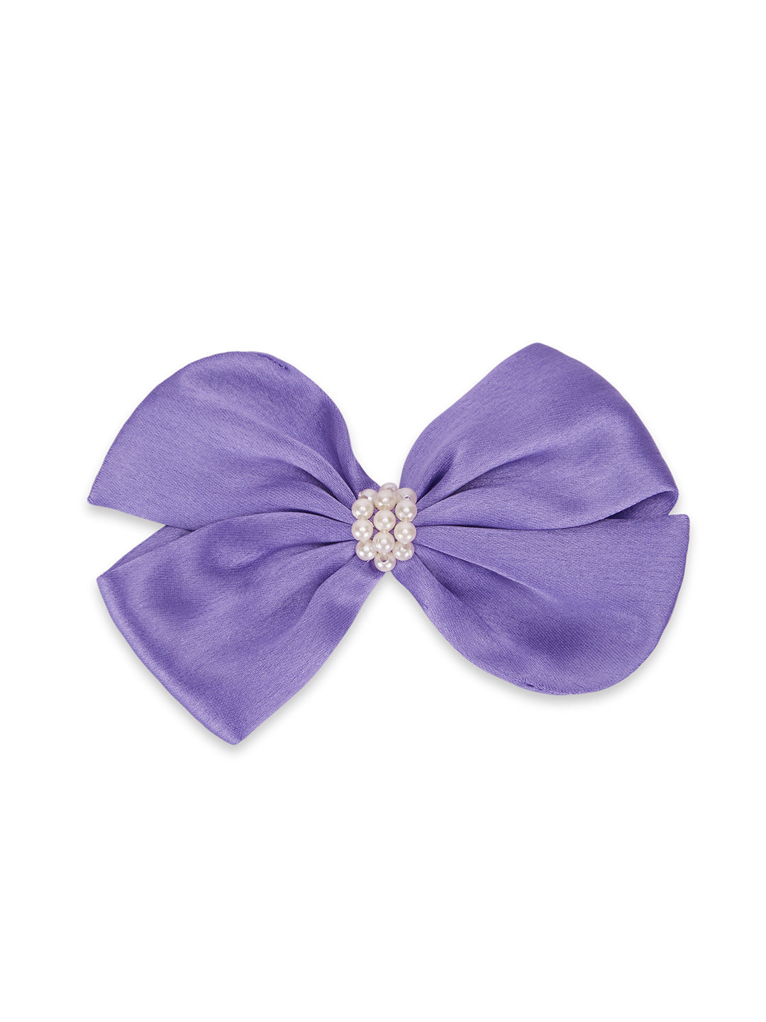 Pearl Detailed Cute Satin Bow on Alligator clip - Purple