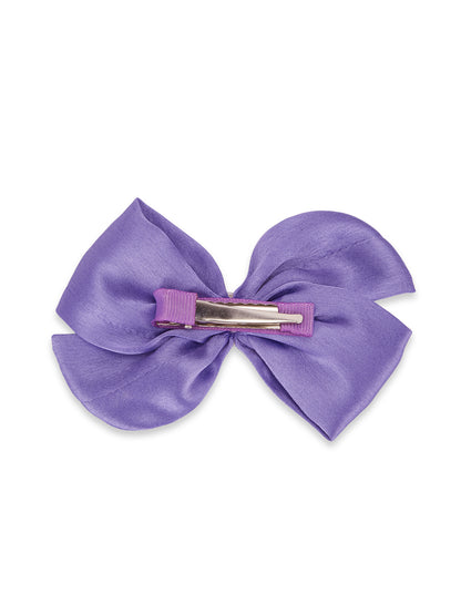 Pearl Detailed Cute Satin Bow on Alligator clip - Purple