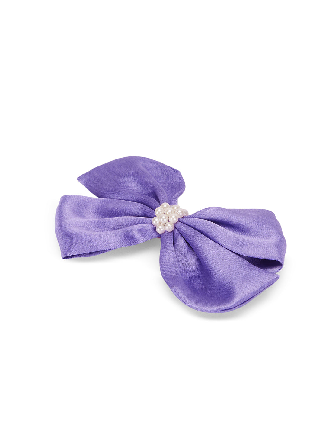 Pearl Detailed Cute Satin Bow on Alligator clip - Purple