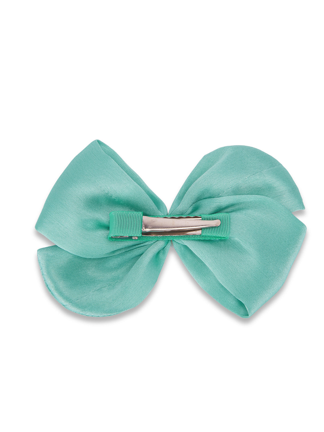 Pearl Detailed Cute Satin Bow on Alligator clip - Sea Green