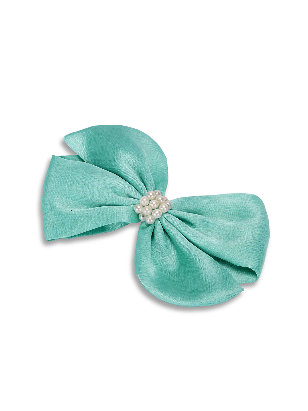Pearl Detailed Cute Satin Bow on Alligator clip - Sea Green