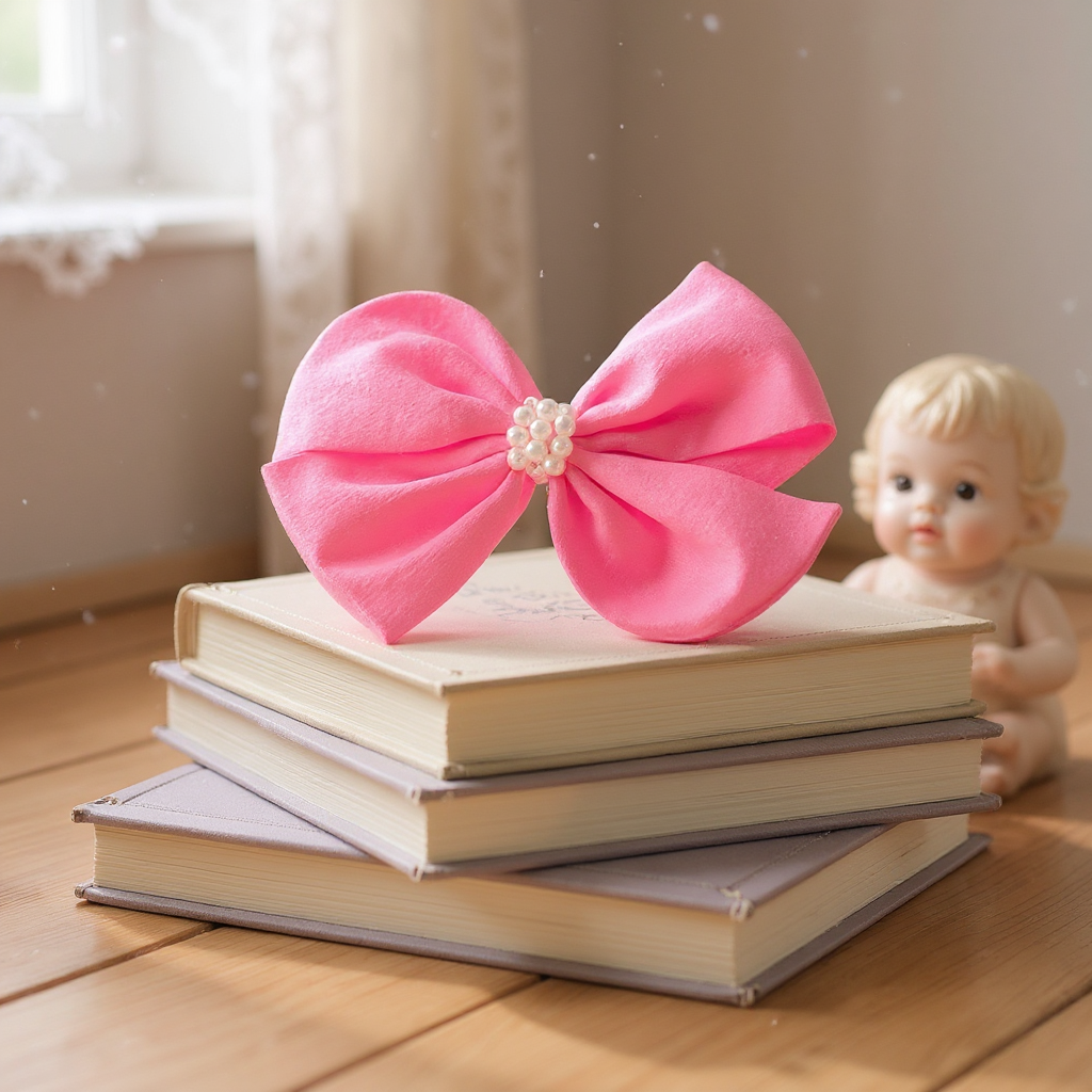 Pearl Detailed Cute Satin Bow on Alligator clip - Fluorescen pink