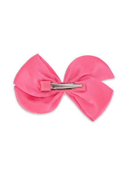 Pearl Detailed Cute Satin Bow on Alligator clip - Fluorescen pink
