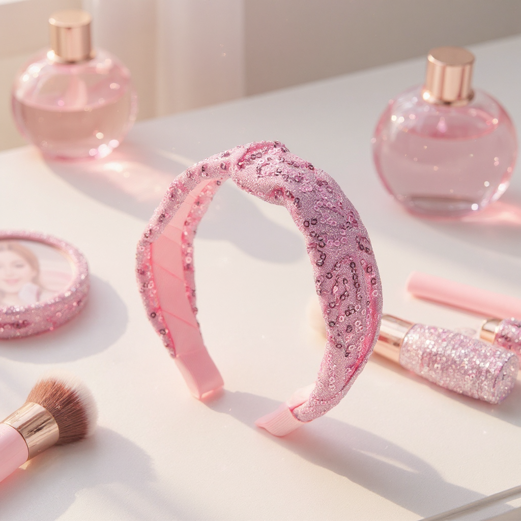 Party knotted hair band with sequins - Light Pink