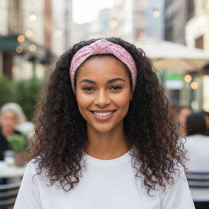 Party knotted hair band with sequins - Light Pink
