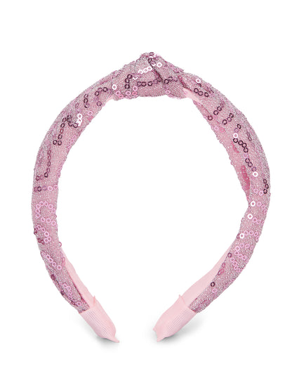 Party knotted hair band with sequins - Light Pink