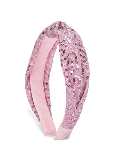 Party knotted hair band with sequins - Light Pink