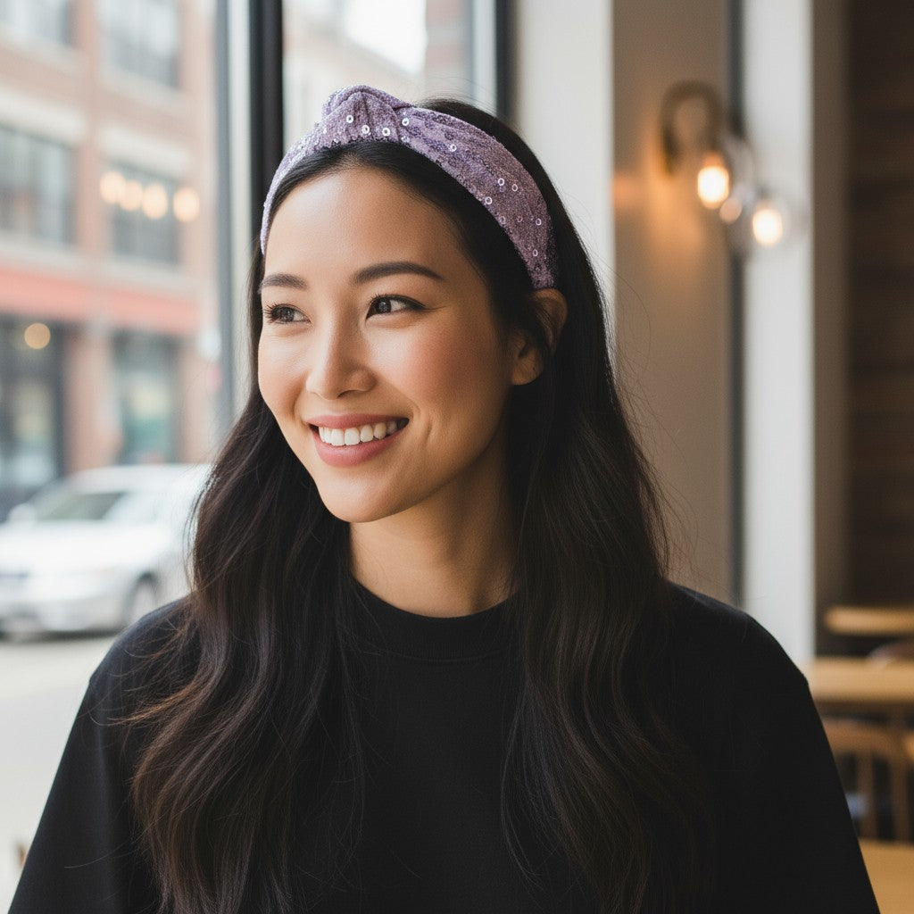 Party knotted hair band with sequins - Lavender