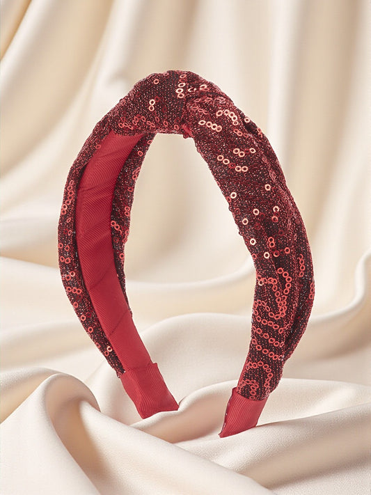 Party knotted hair band with sequins - Maroon