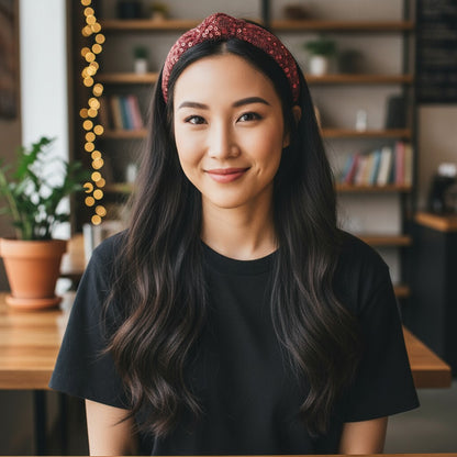 Party knotted hair band with sequins - Maroon