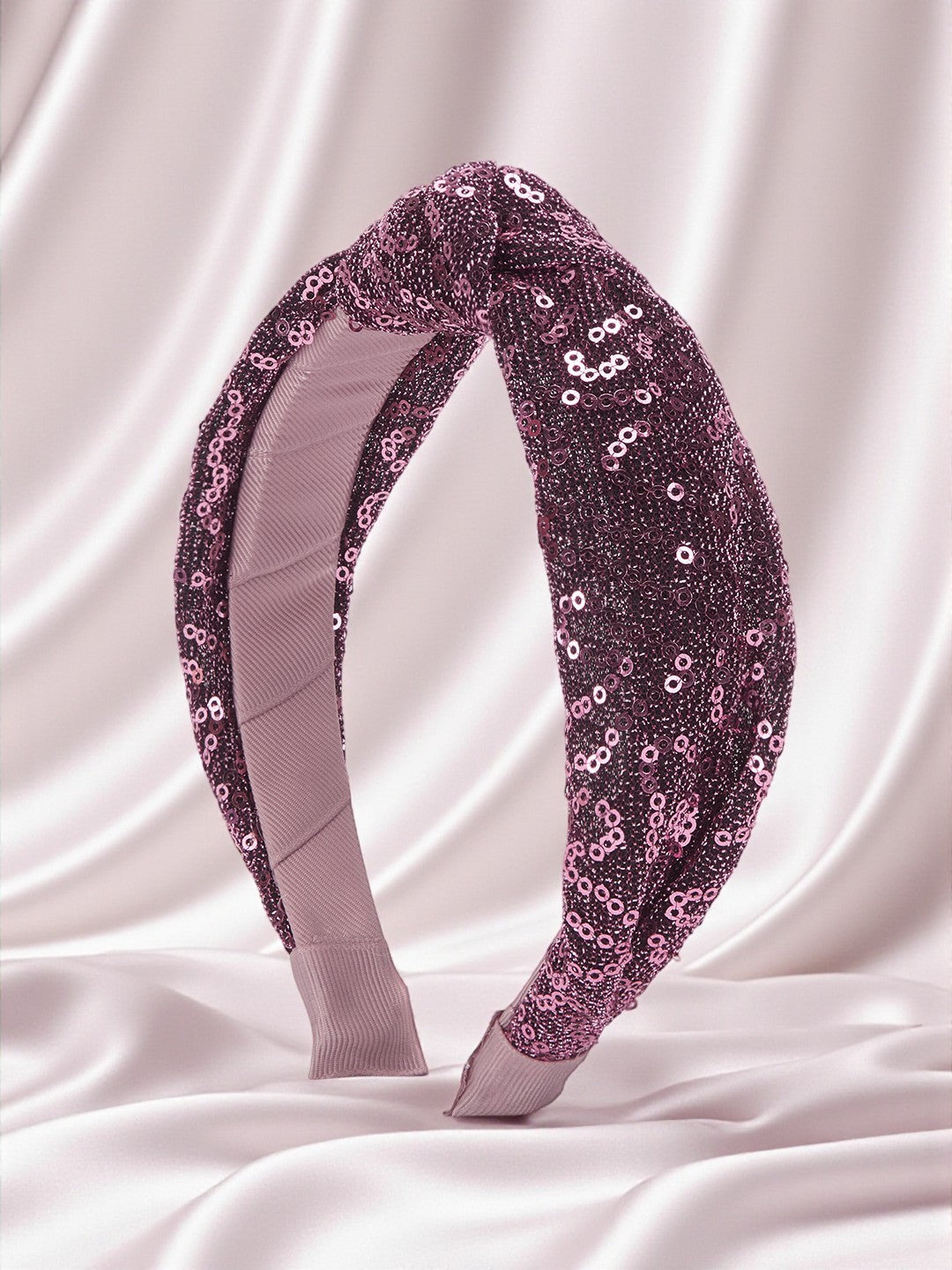 Party knotted hair band with sequins - Wine