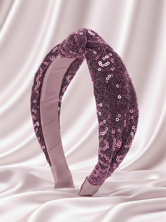 Party knotted hair band with sequins - Wine