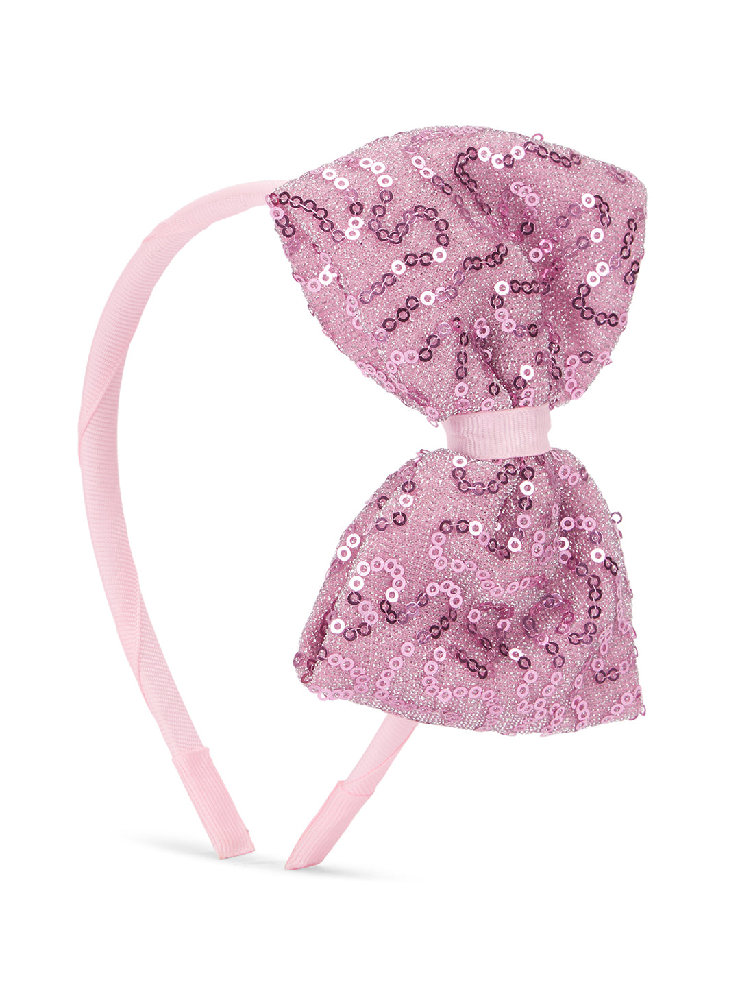 Big sequined party bow on hair band - Light pink