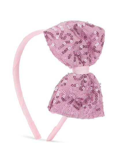 Big sequined party bow on hair band - Light pink