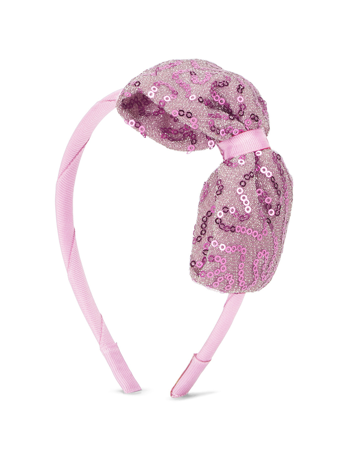 Big sequined party bow on hair band - Light pink