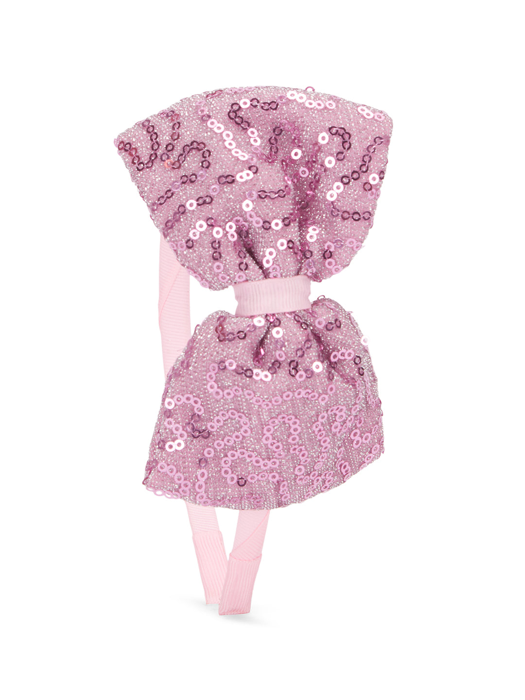 Big sequined party bow on hair band - Light pink