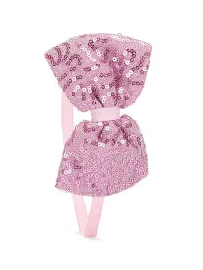 Big sequined party bow on hair band - Light pink