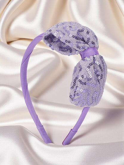 Big sequined party bow on hair band - Lavender
