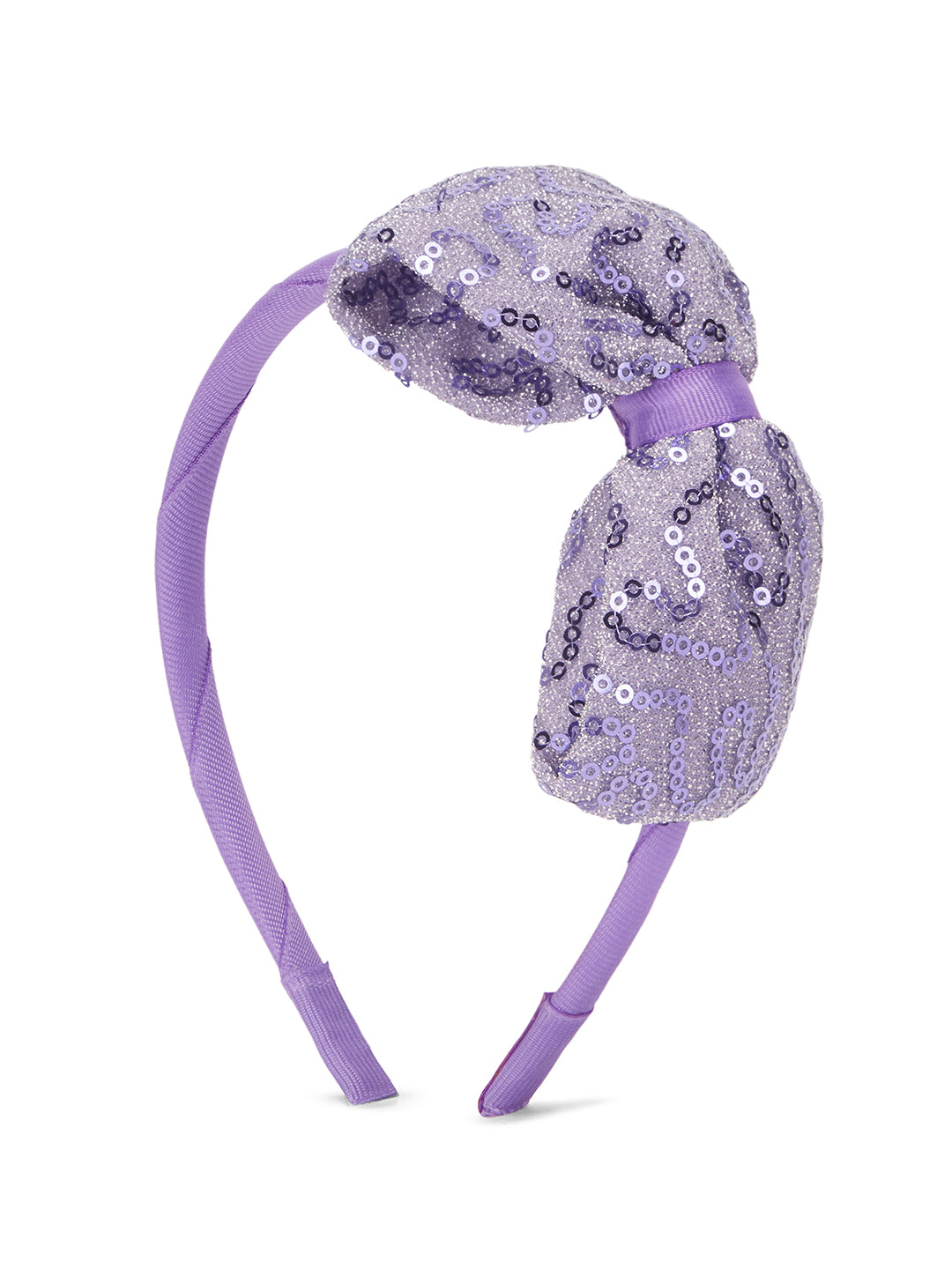 Big sequined party bow on hair band - Lavender