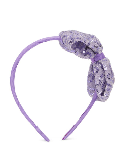 Big sequined party bow on hair band - Lavender