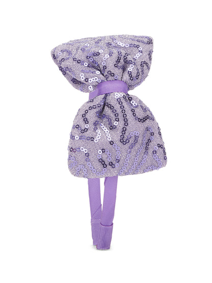 Big sequined party bow on hair band - Lavender