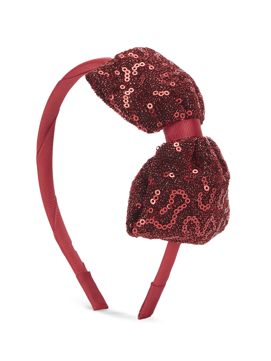 Big sequined party bow on hair band - Maroon