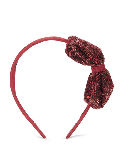 Big sequined party bow on hair band - Maroon