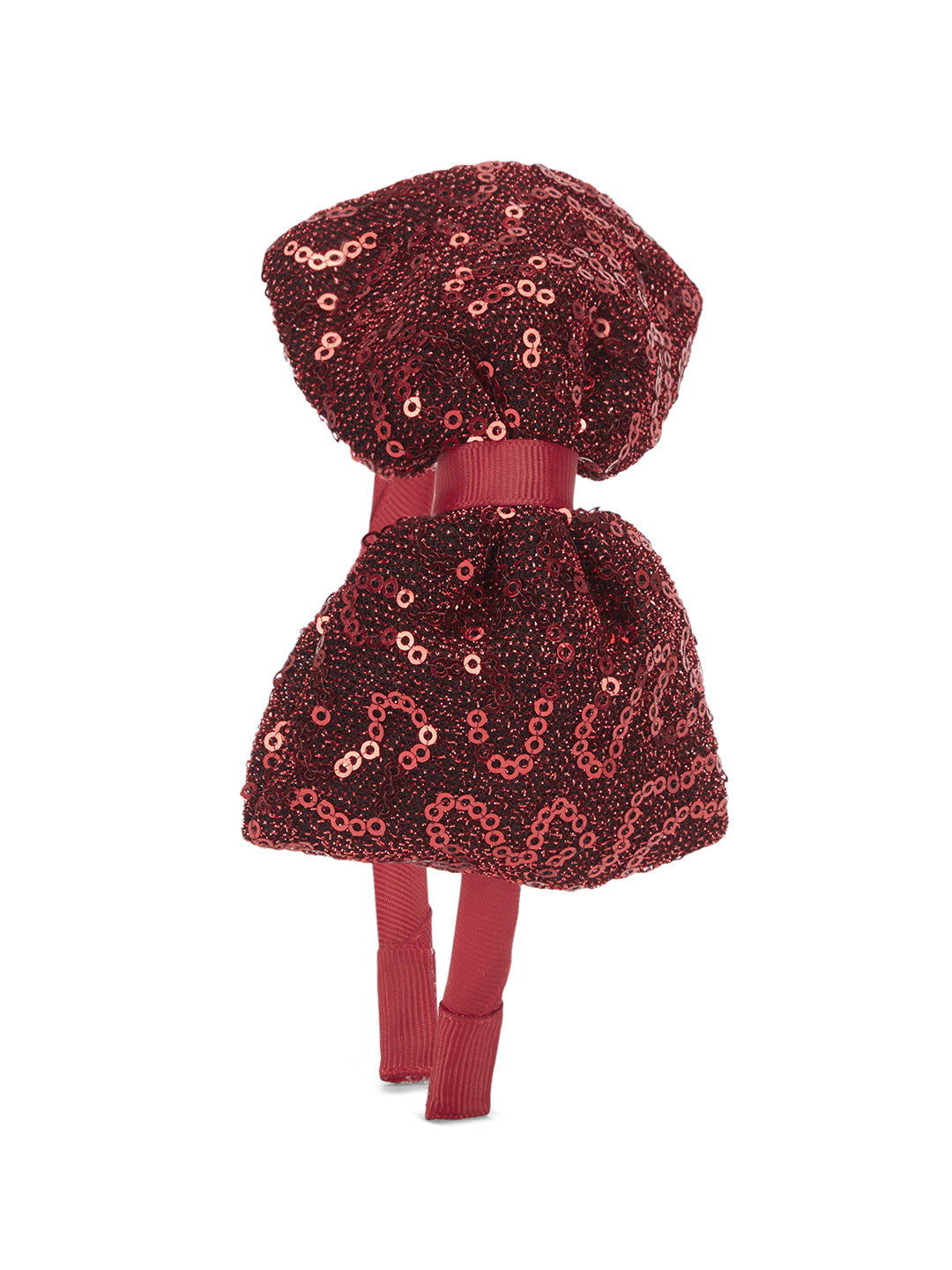 Big sequined party bow on hair band - Maroon
