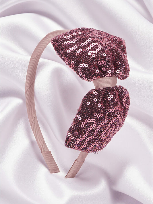 Big sequined party bow on hair band - Wine