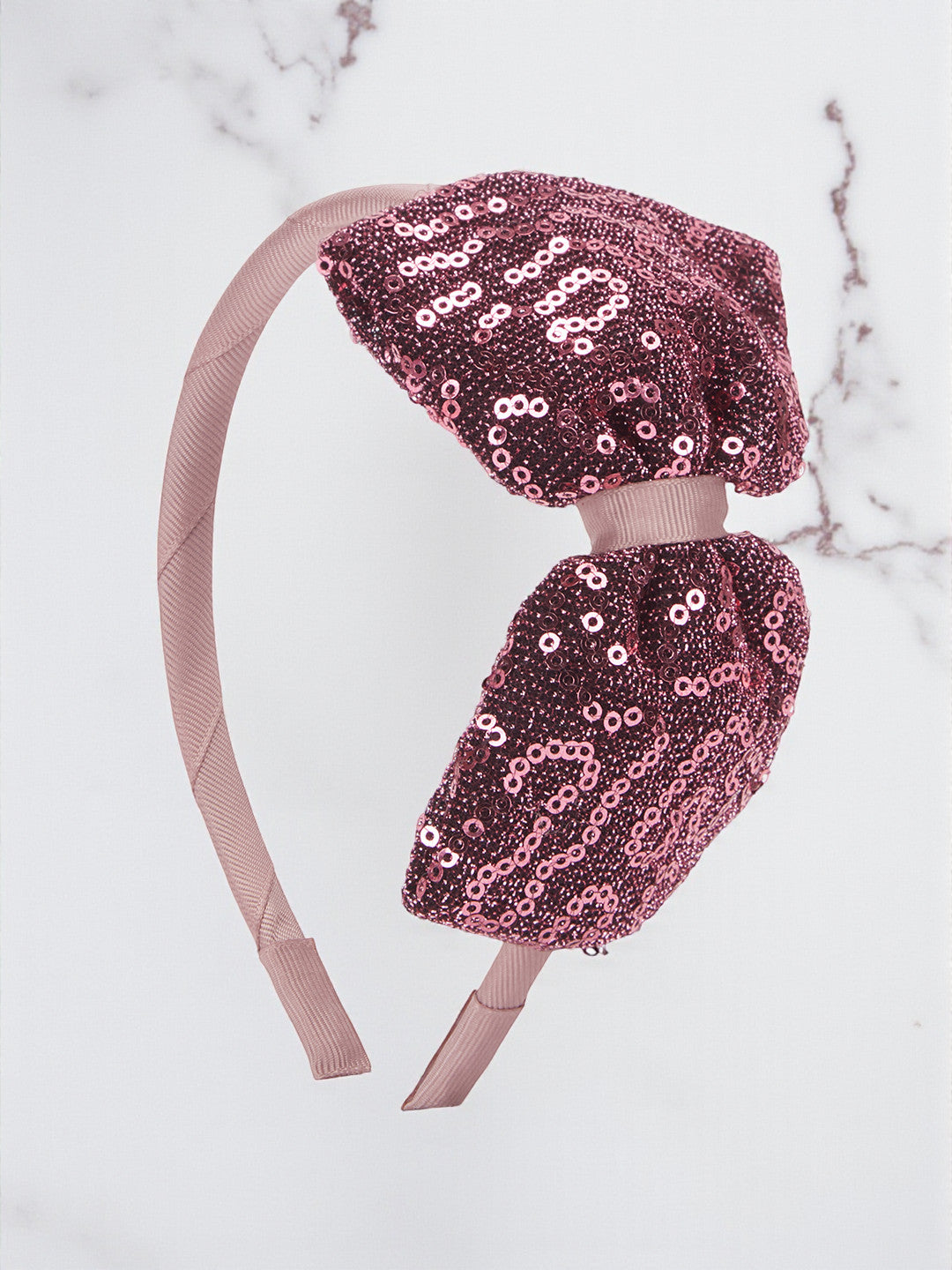 Big sequined party bow on hair band - Wine