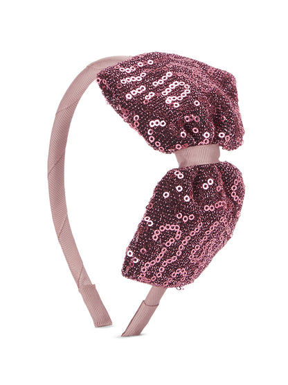 Big sequined party bow on hair band - Wine