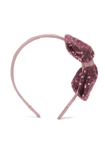 Big sequined party bow on hair band - Wine