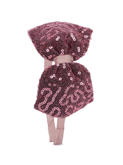 Big sequined party bow on hair band - Wine