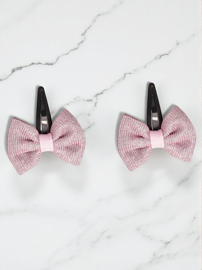Shiny Party Bow on Tic-tac Pins - Light pink